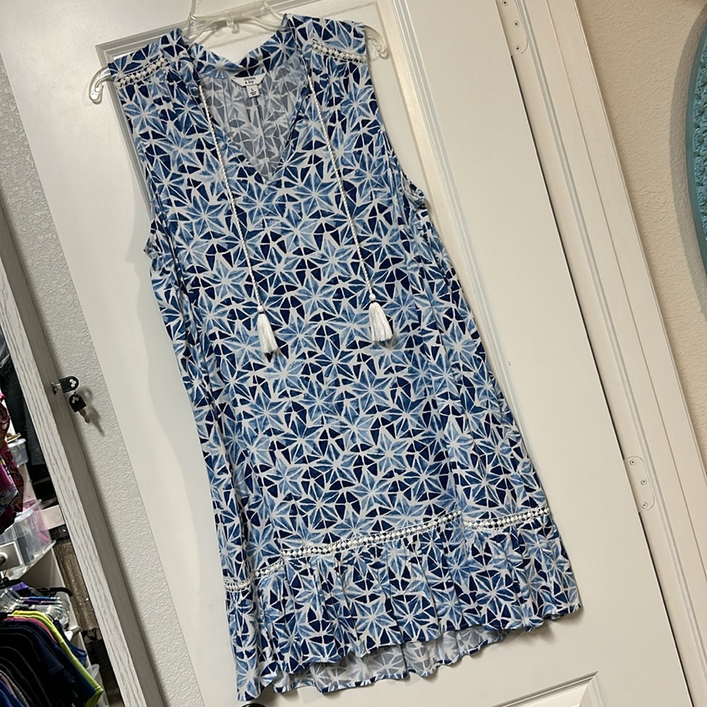 Crown & Ivy Blue Star Sleeveless Dress, Size L